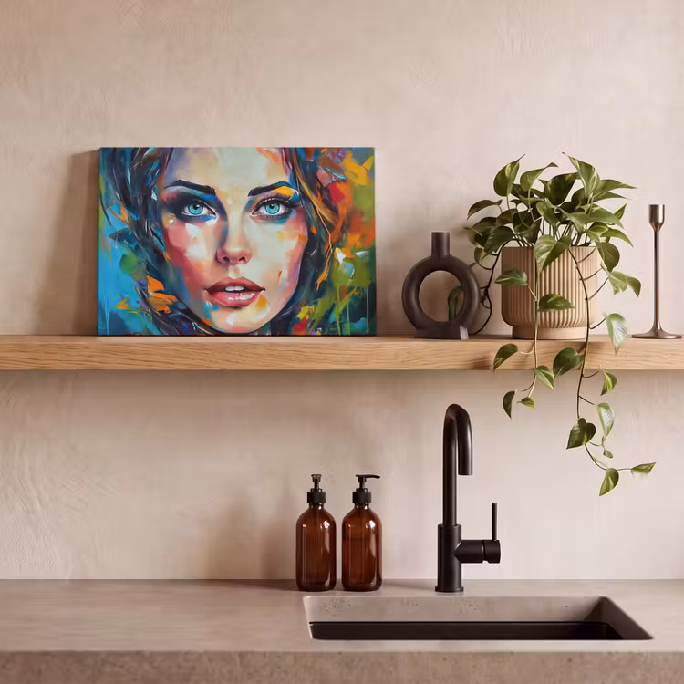 Canvas schilderij - Gezicht - Vrouw - Olieverf - Kleurrijk - Kunst — 3