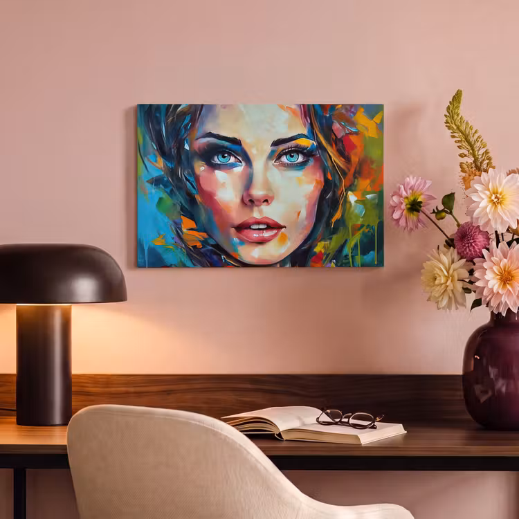 Canvas schilderij - Gezicht - Vrouw - Olieverf - Kleurrijk - Kunst — 4