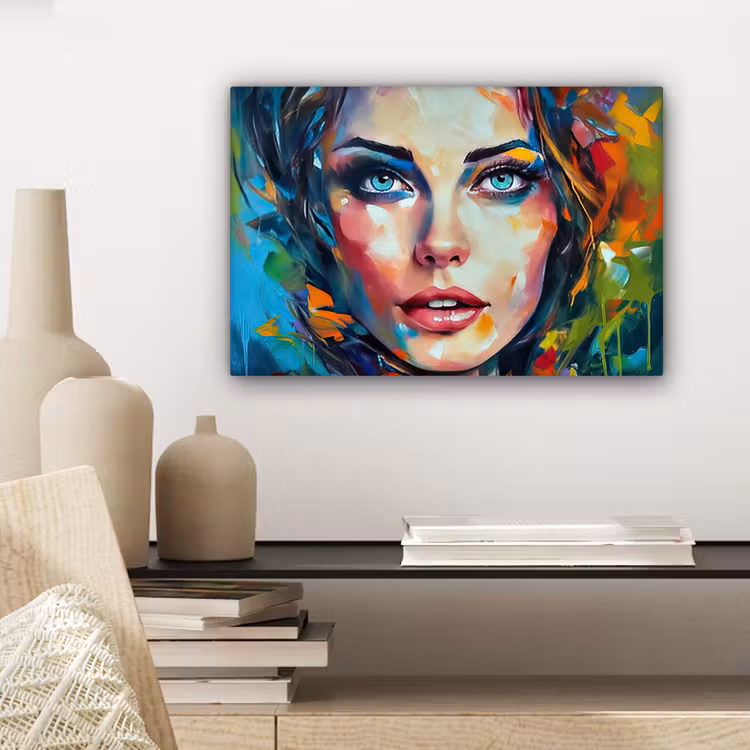 Canvas schilderij - Gezicht - Vrouw - Olieverf - Kleurrijk - Kunst — 5