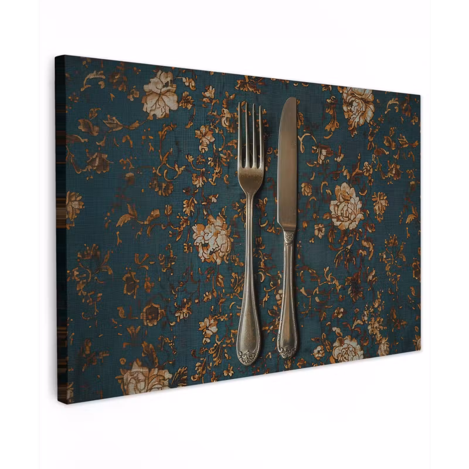 Canvas schilderij - Bloemen - Goud - Bestek — 1