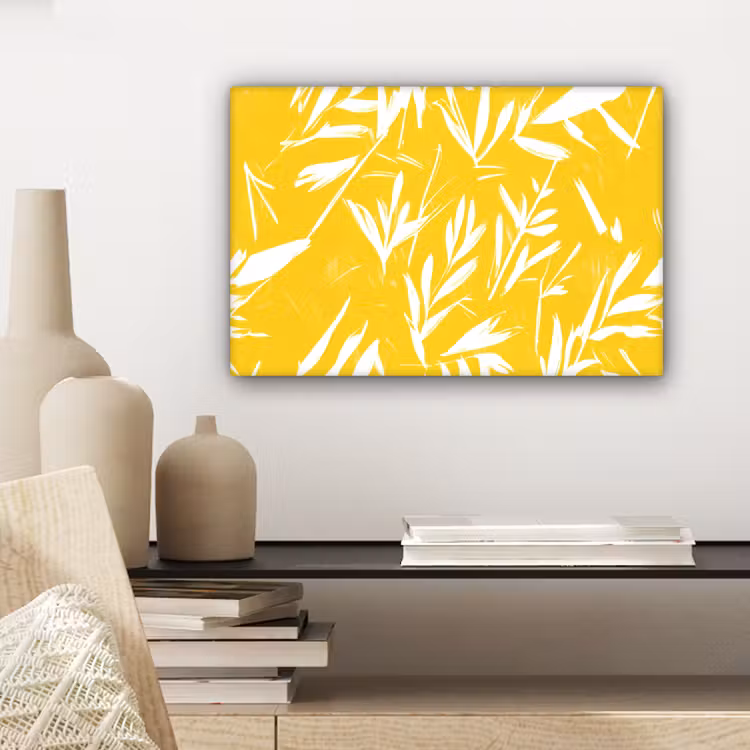 Canvas schilderij - Abstract - Bladeren - Geel - Penseelstreken — 5