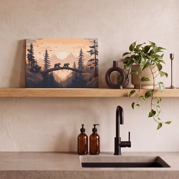 Canvas schilderij - Beren - Bomen - Landschap - Zonsondergang — 3