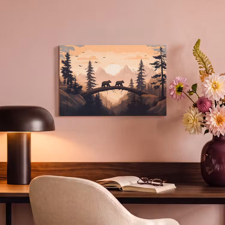 Canvas schilderij - Beren - Bomen - Landschap - Zonsondergang — 4