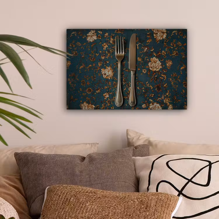 Canvas schilderij - Bloemen - Goud - Bestek — 2