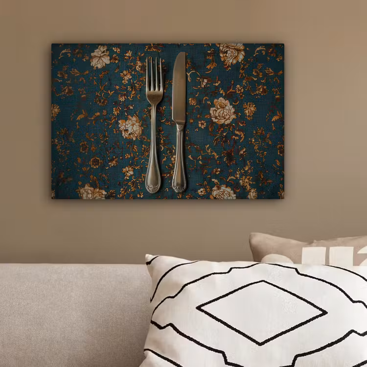 Canvas schilderij - Bloemen - Goud - Bestek — 3