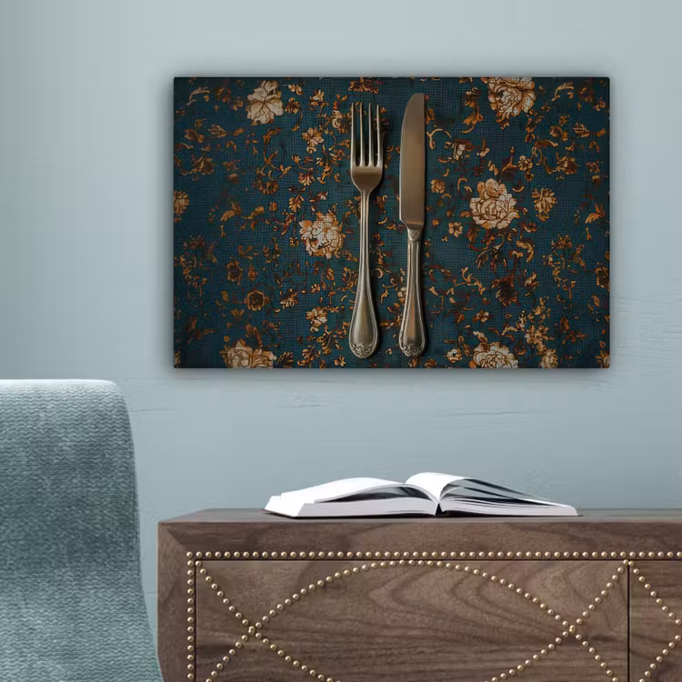 Canvas schilderij - Bloemen - Goud - Bestek — 4