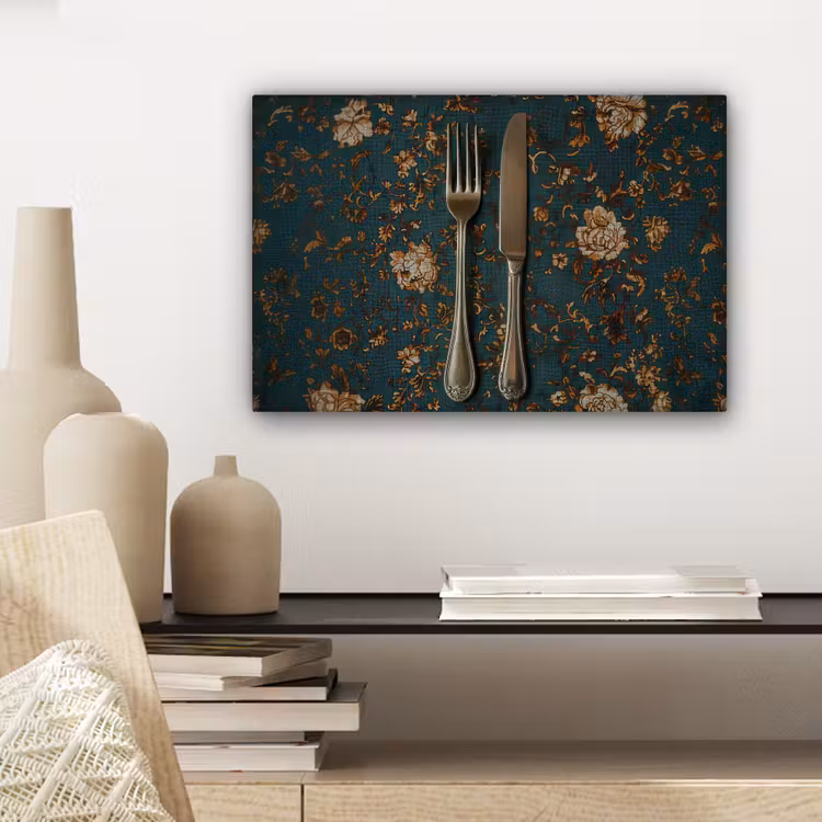Canvas schilderij - Bloemen - Goud - Bestek — 5