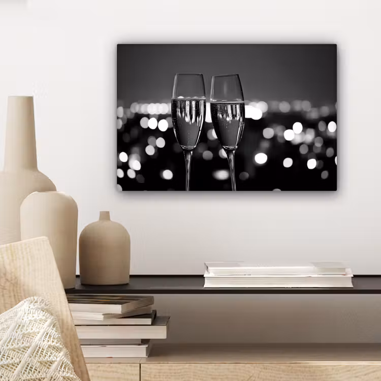 Canvas schilderij - Bubbels - Proosten - Champagneglazen - Stadslichten — 5