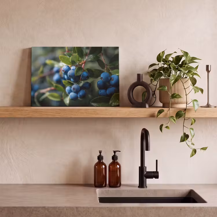 Canvas schilderij - Blauwe bessen - Dauwdruppels - Natuurlijk licht — 3
