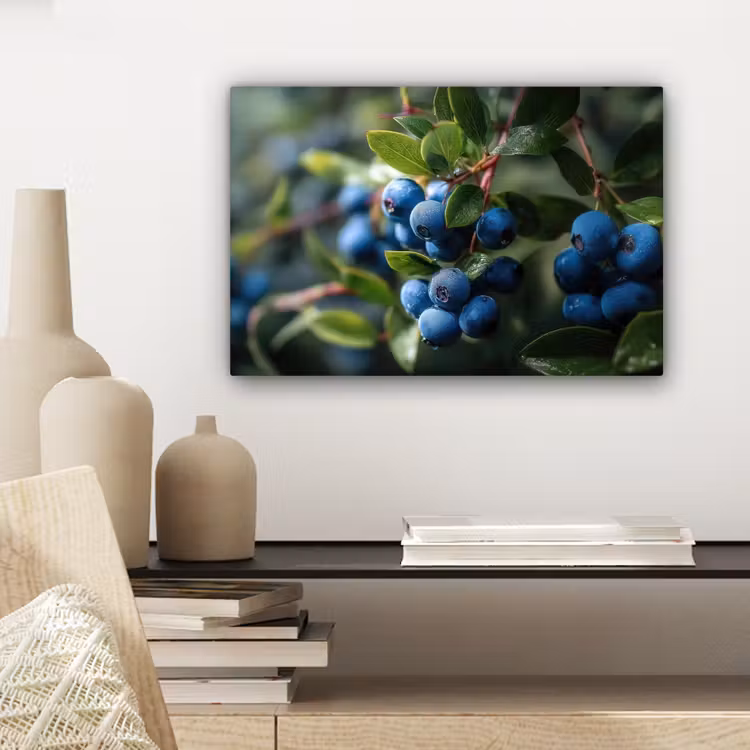 Canvas schilderij - Blauwe bessen - Dauwdruppels - Natuurlijk licht — 5