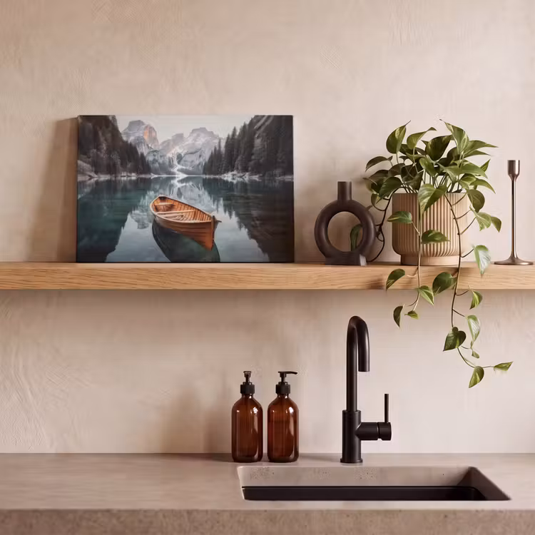 Canvas schilderij - Boot - Bergen - Natuur - Water — 3