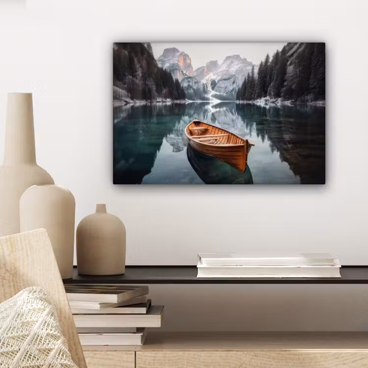 Canvas schilderij - Boot - Bergen - Natuur - Water — 5