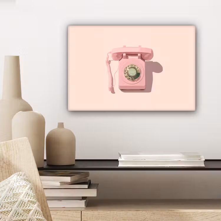 Canvas schilderij - Draaischijftelefoon - Retro - Roze — 5