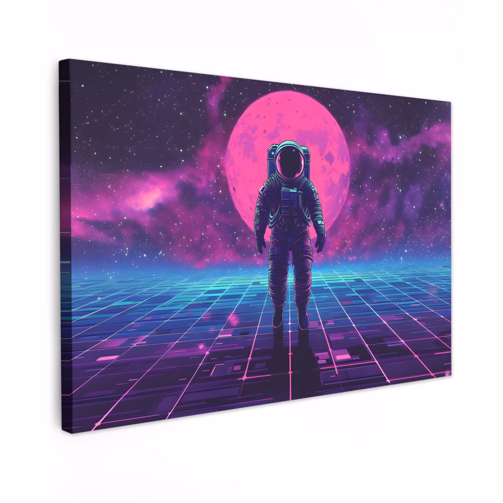 Canvas schilderij - Astronaut - Maan - Roze - Sterrennevels — 1