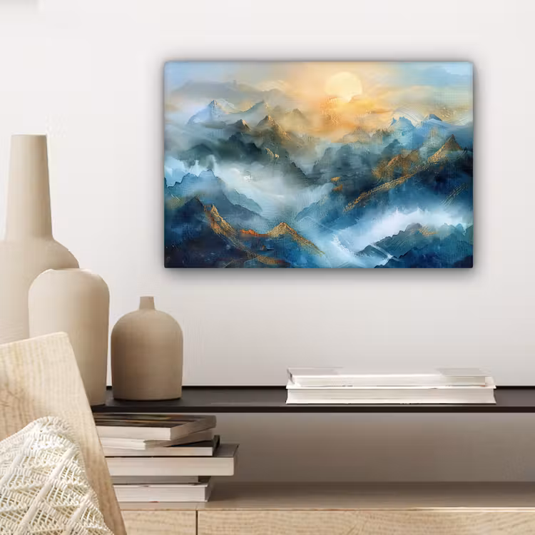 Canvas schilderij - Abstract - Landschap - Bergen - Blauw - Modern — 5