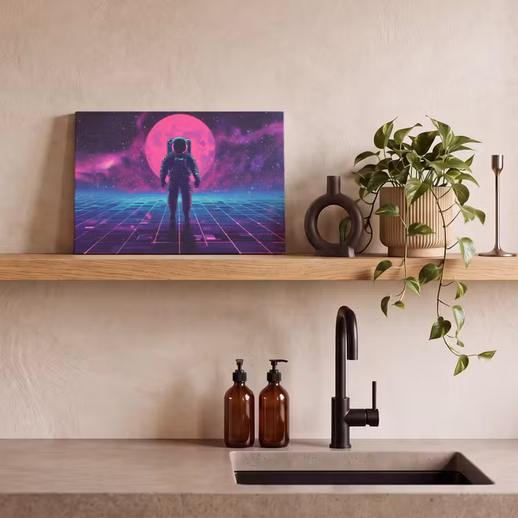 Canvas schilderij - Astronaut - Maan - Roze - Sterrennevels — 3