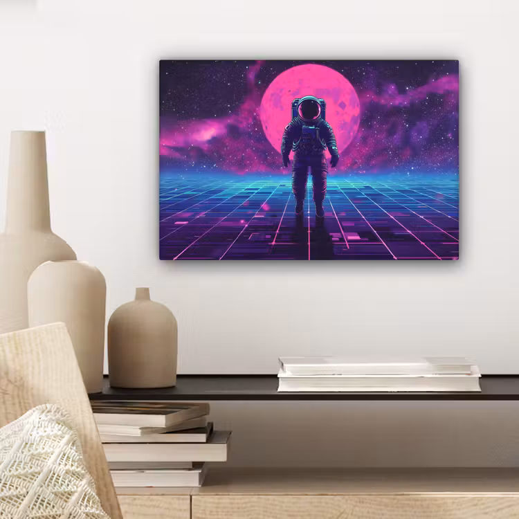 Canvas schilderij - Astronaut - Maan - Roze - Sterrennevels — 5