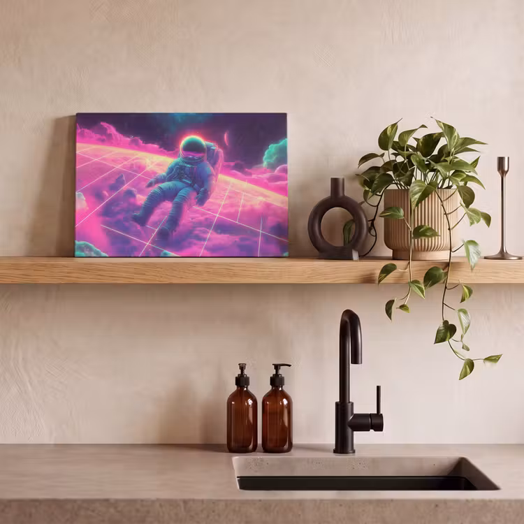 Canvas schilderij - Astronaut - Neon - Roze - Wolken — 3
