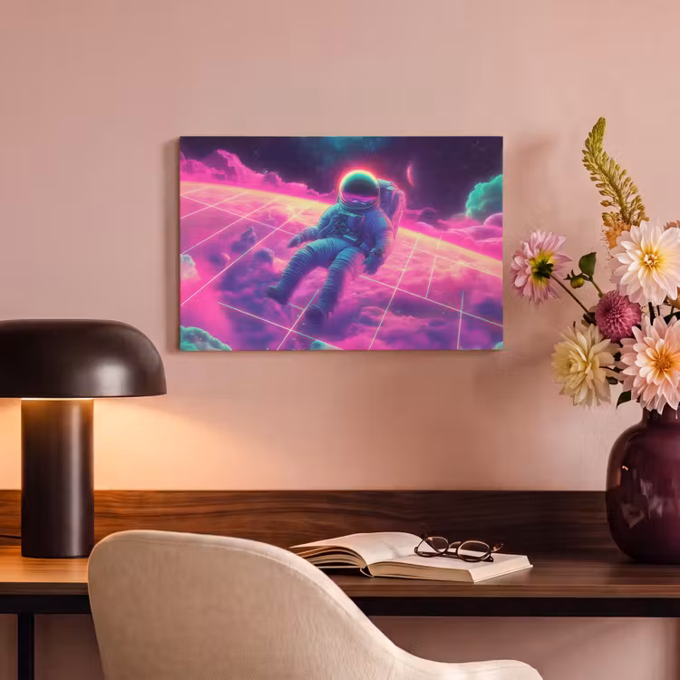 Canvas schilderij - Astronaut - Neon - Roze - Wolken — 4
