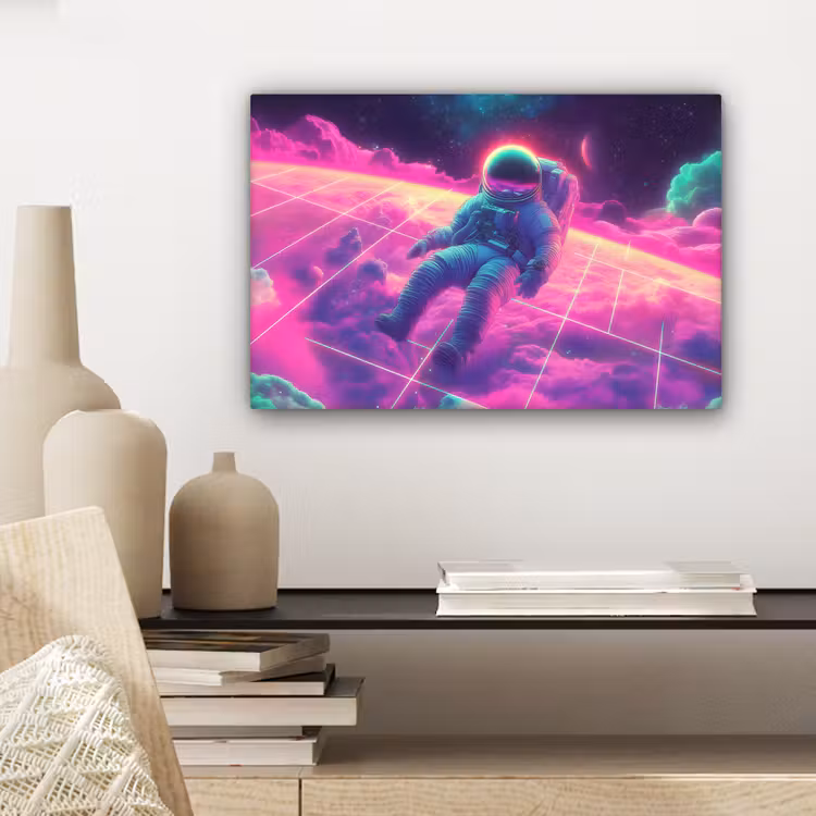 Canvas schilderij - Astronaut - Neon - Roze - Wolken — 5