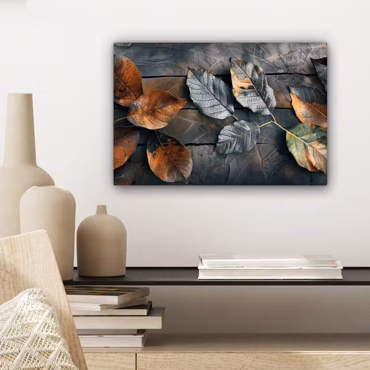 Canvas schilderij - Bladeren - Herfst - Grijs - Natuur — 5