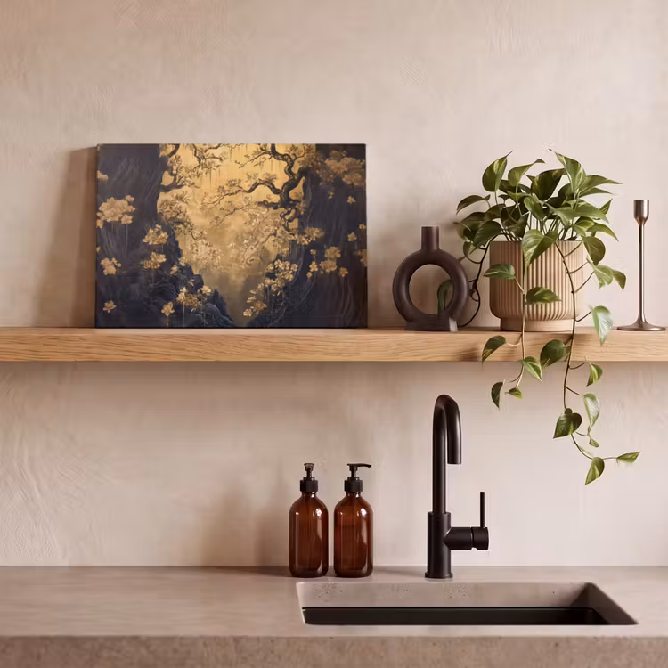 Canvas schilderij - Bloemen - Takken - Goud - Sierlijk — 3
