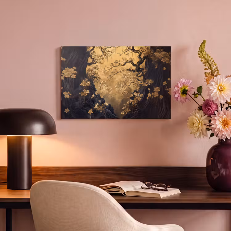 Canvas schilderij - Bloemen - Takken - Goud - Sierlijk — 4