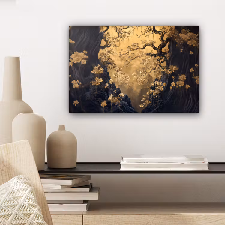 Canvas schilderij - Bloemen - Takken - Goud - Sierlijk — 5