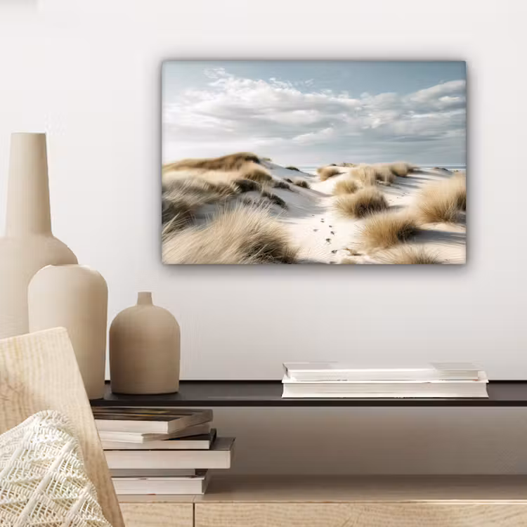 Canvas schilderij - Duinen - Gras - Sporen - Wolken — 5