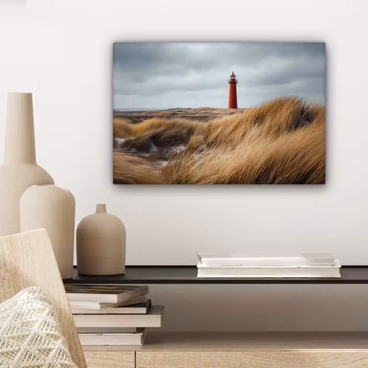 Canvas schilderij - Duinen - Vuurtoren - Rood - Lucht — 5