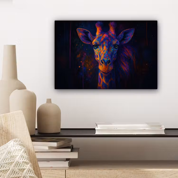 Canvas schilderij - Giraffe - Gekleurd - Verfspatten — 5