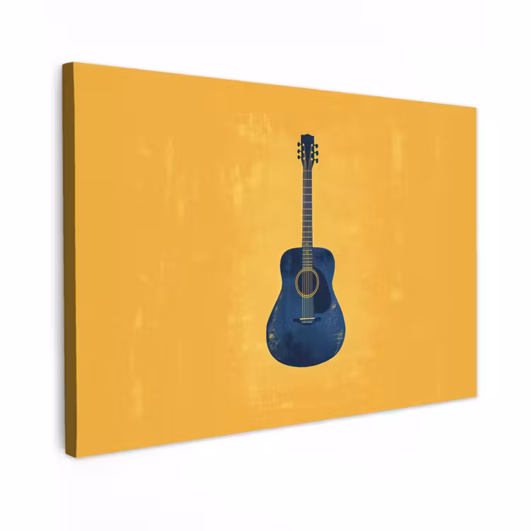 Canvas schilderij - Gitaar - Akoestisch - Geel - Minimalistisch — 1