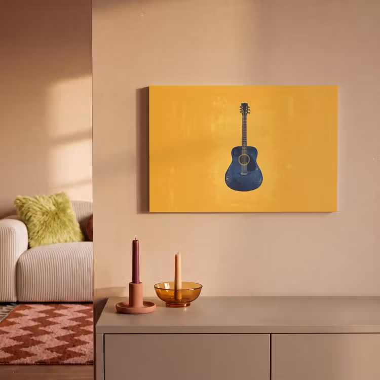 Canvas schilderij - Gitaar - Akoestisch - Geel - Minimalistisch — 2