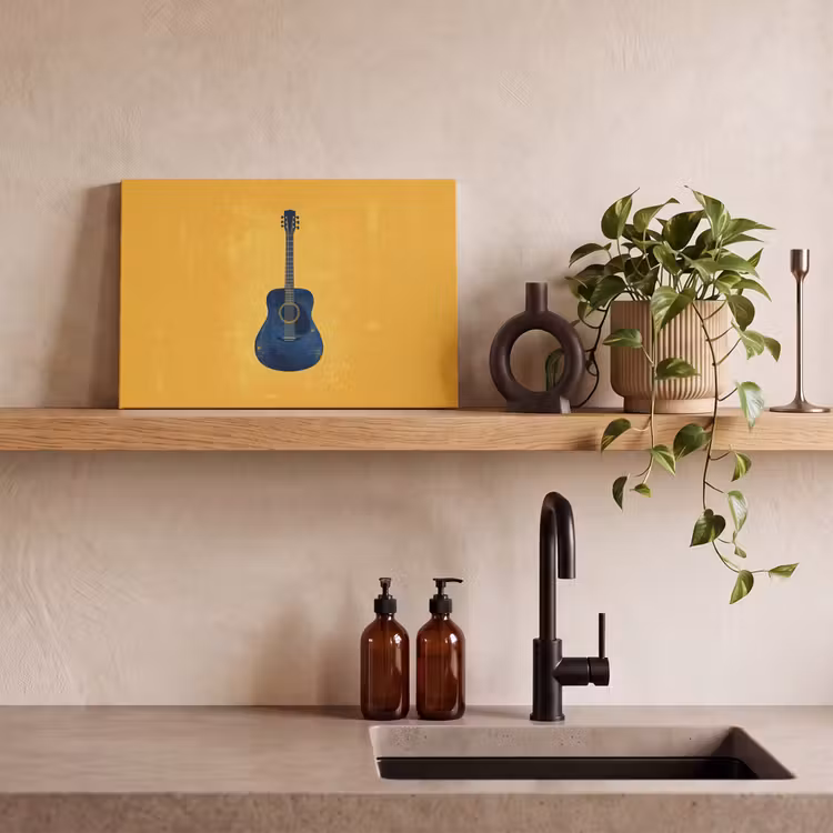 Canvas schilderij - Gitaar - Akoestisch - Geel - Minimalistisch — 3