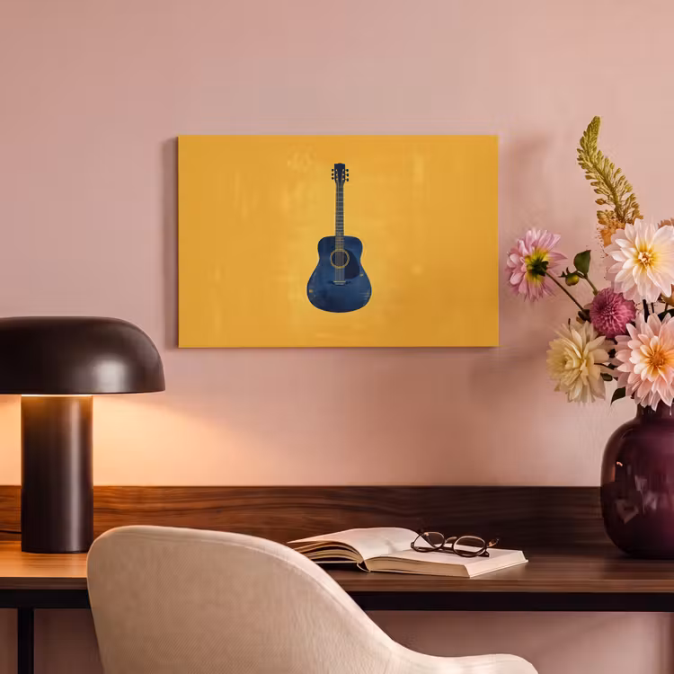 Canvas schilderij - Gitaar - Akoestisch - Geel - Minimalistisch — 4