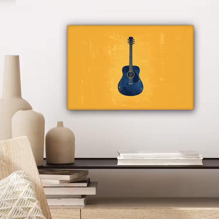 Canvas schilderij - Gitaar - Akoestisch - Geel - Minimalistisch — 5