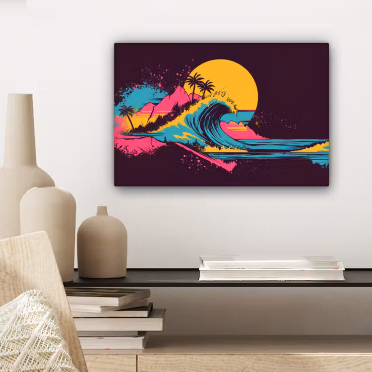 Canvas schilderij - Golf - Kleurrijk - Zon - Palmbomen — 5