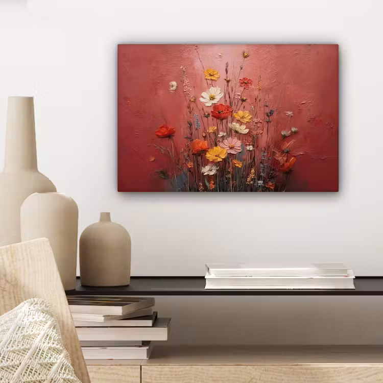 Canvas schilderij - Bloemenboeket - Diepte - Tastbare textuur — 5