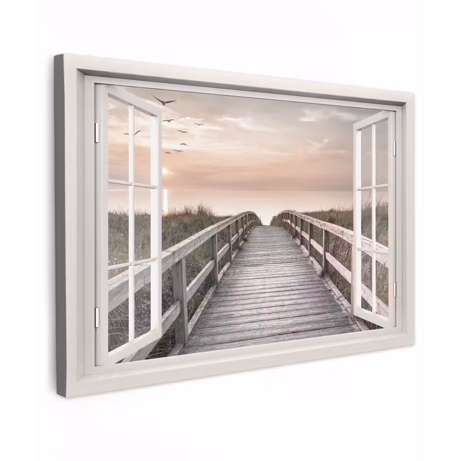 Canvas schilderij - Doorkijk - Strand - Zee - Zonsondergang — 1