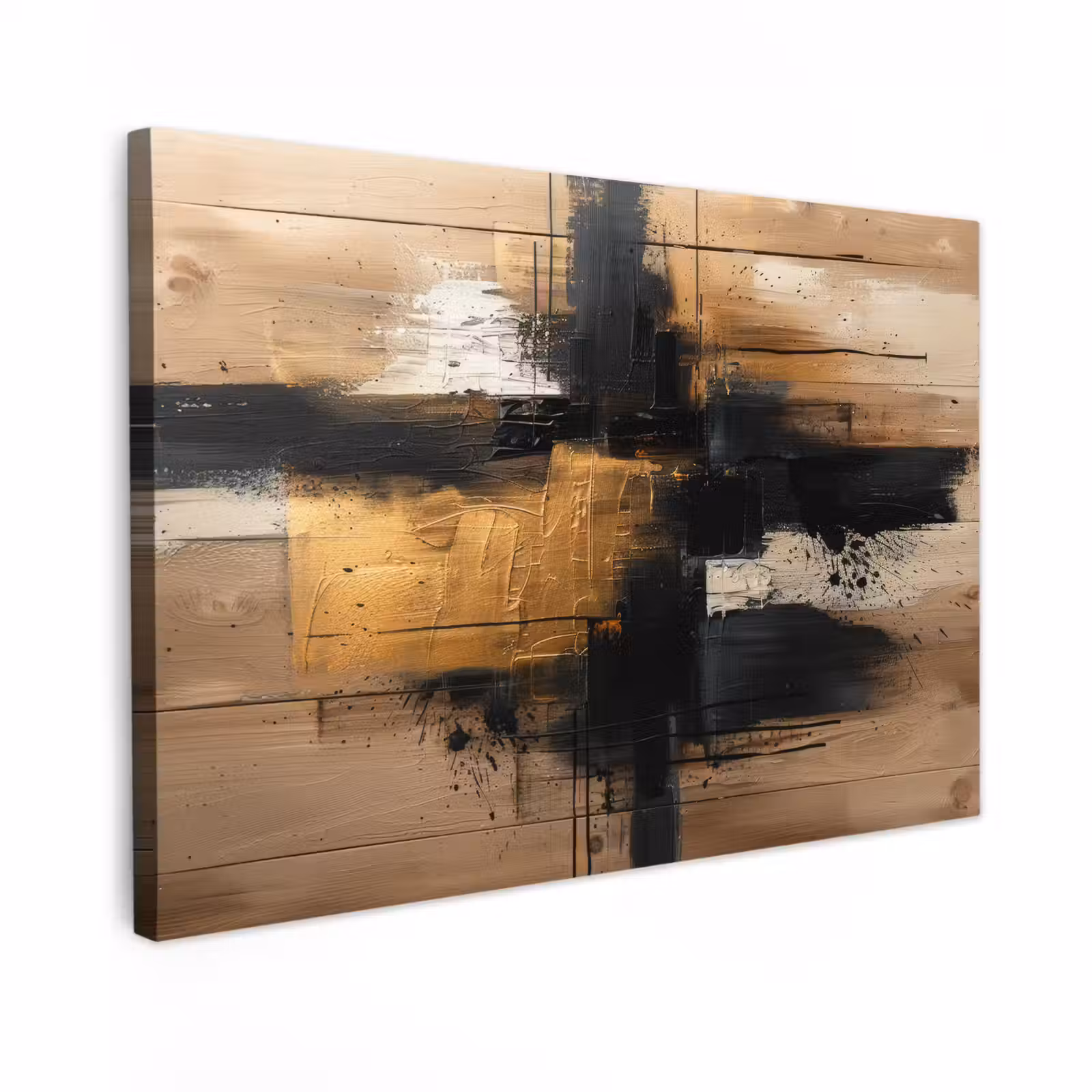 Canvas schilderij - Goud - Kunst - Modern - Zwart - Beige — 1