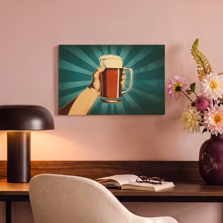 Canvas schilderij - Bierglas - Schuim - Retro - Groen — 4