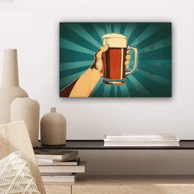 Canvas schilderij - Bierglas - Schuim - Retro - Groen — 5