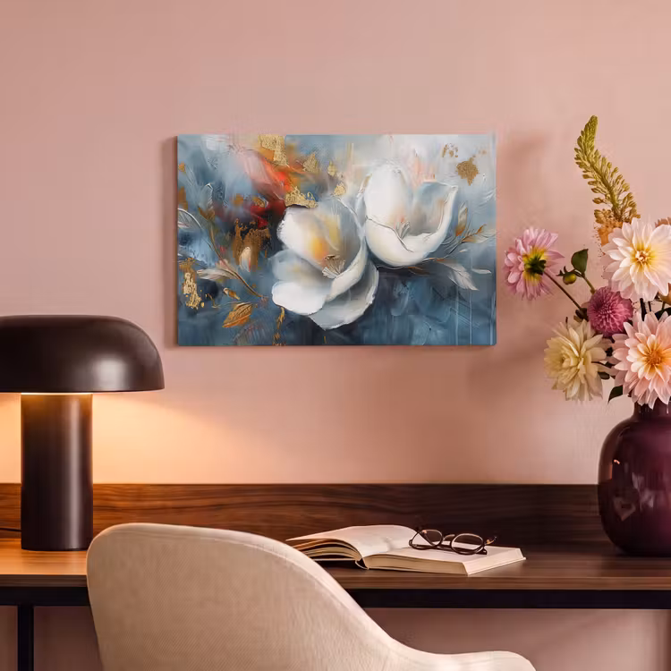 Canvas schilderij - Bloemen - Wit - Goud - Kunst - Abstract — 4
