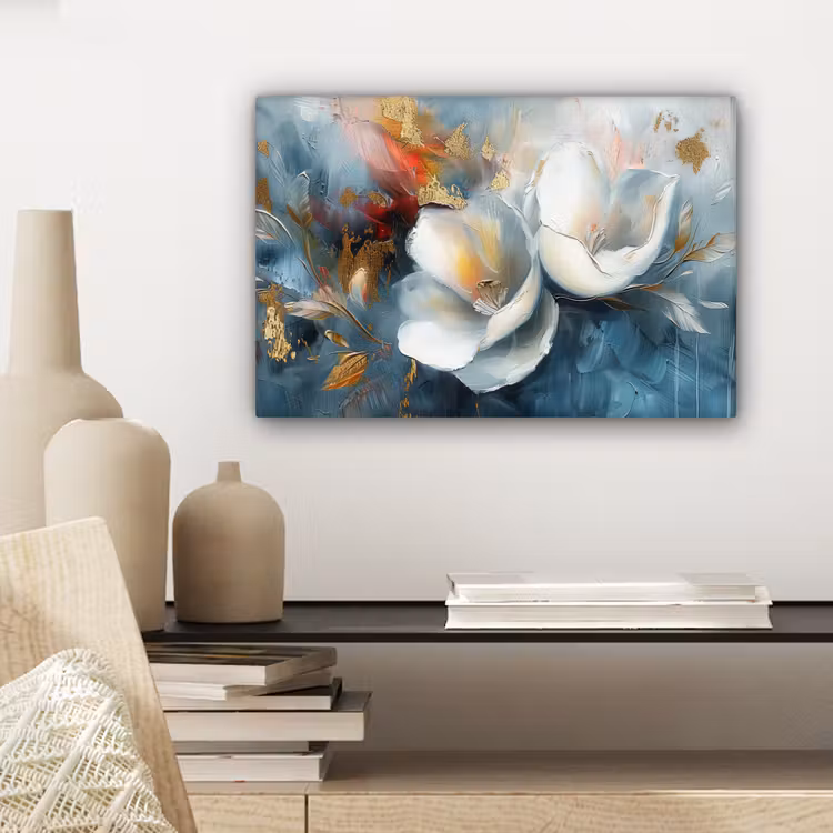 Canvas schilderij - Bloemen - Wit - Goud - Kunst - Abstract — 5
