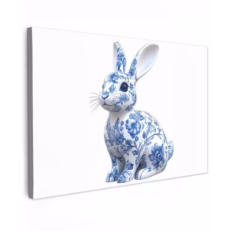 Canvas schilderij - Delftsblauw - Haasje - Wit — 1