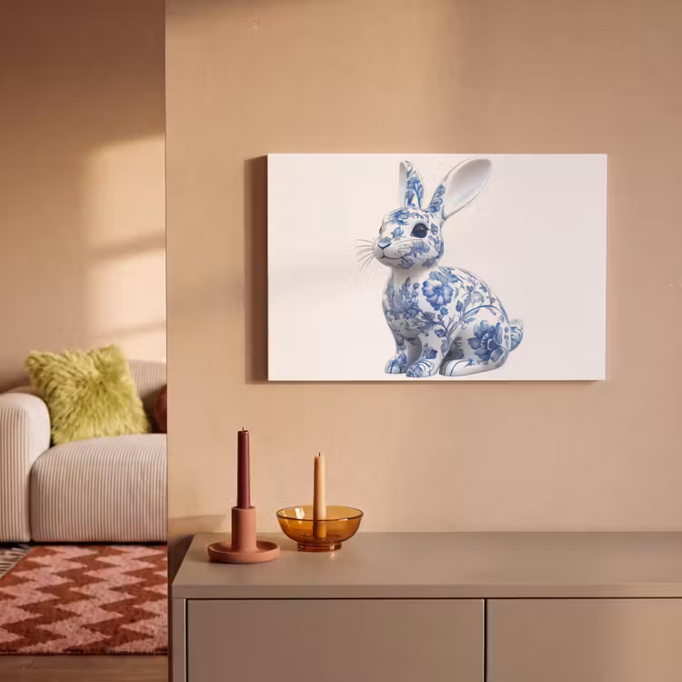 Canvas schilderij - Delftsblauw - Haasje - Wit — 2