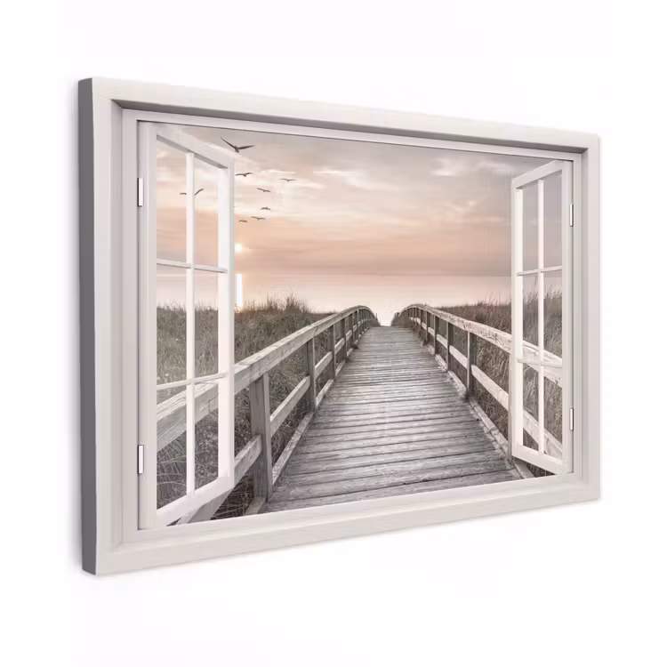 Canvas schilderij - Doorkijk - Strand - Zee - Zonsondergang — 1