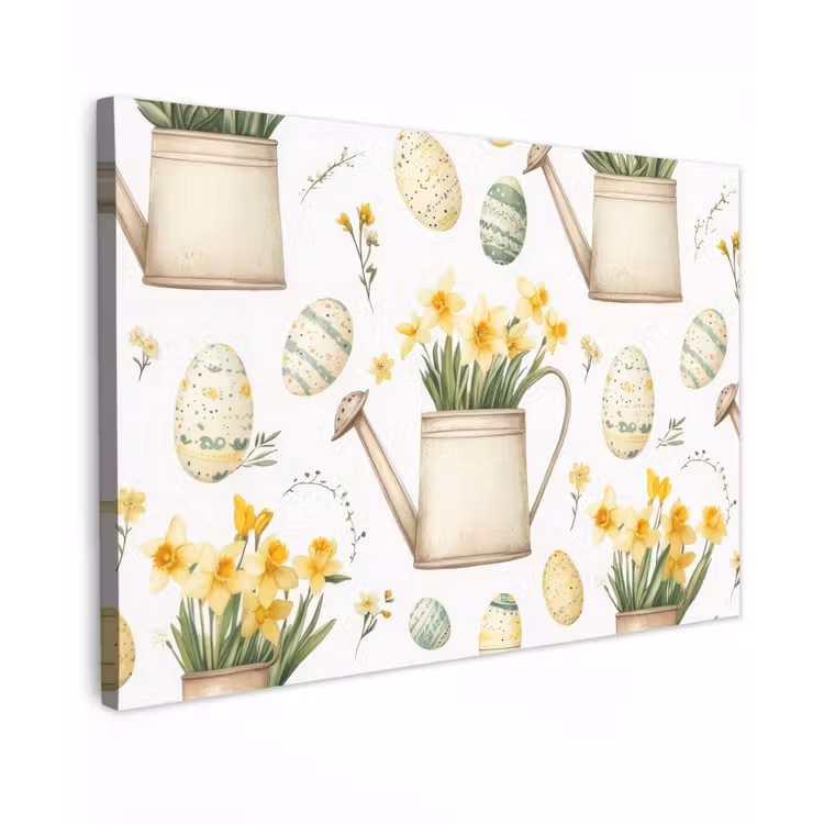 Canvas schilderij - Gieter - Bloemen - Eieren — 1