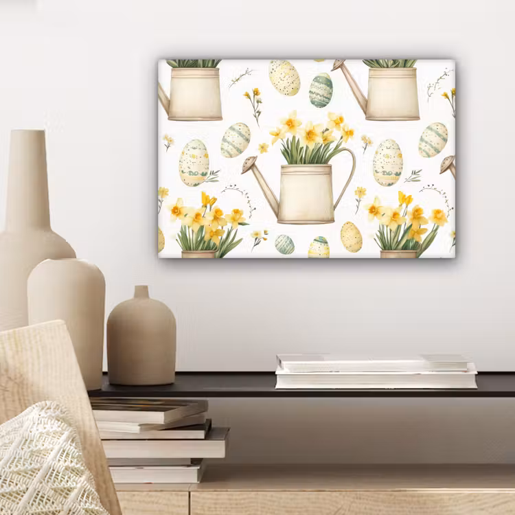Canvas schilderij - Gieter - Bloemen - Eieren — 5