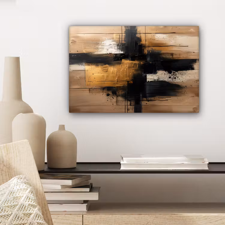 Canvas schilderij - Goud - Kunst - Modern - Zwart - Beige — 5